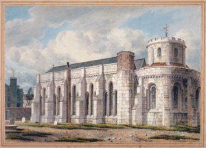 Ansicht der Temple Church vom Friedhof aus, City of London, 1811
