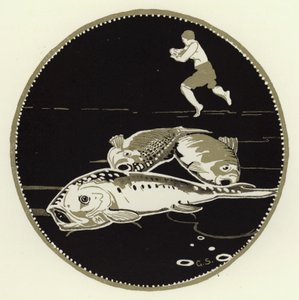 Er sah vier große Fische auf dem Eis liegen