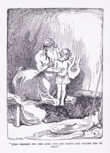 Der Cheiron legte ihm die Leier in die Hände und brachte ihn zum Spielen, aus The Heroes, veröffentlicht von George Allen und Unwin 1929 von George Soper