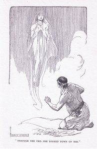 Durch den Schleier sah sie auf ihn herab, aus The Heroes, veröffentlicht von George Allen und Unwin 1929