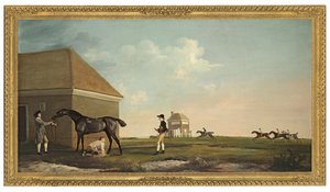 Gimcrack auf Newmarket Heath mit einem Trainer, einem Jockey und einem Stallburschen von George Stubbs