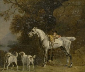 Jäger mit einem grauen Jäger und zwei Foxhounds (Detail)