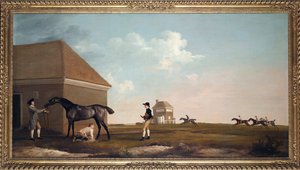 Das Rennpferd Gimcrack auf Newmarket Heath mit Trainer, Stallbursche und Jockey von George Stubbs