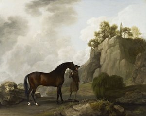 Der arabische Hengst des Marquess of Rockingham (geführt von einem Stallburschen bei Creswell Crags)