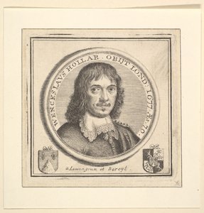 Büste von Hollar in einem runden Rahmen, veröffentlicht in Vertues, Beschreibung der Werke von..., 1745
