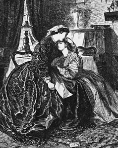 Eine Mutter und Tochter erhalten Nachricht von der schweren Krankheit des Ehemanns/Vaters von George du Maurier