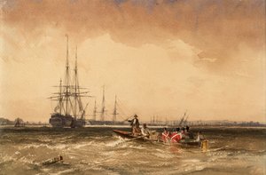 Auf der Medway (Marines gehen zur Indiaman, Northfleet)