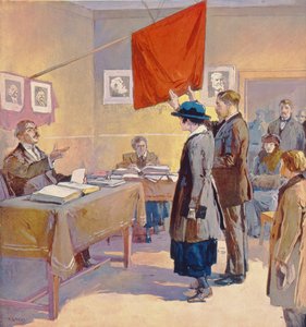 Eine zivile Hochzeit in Russland zur Zeit der Revolution, ca. 1923 von Georges (after) Carrey