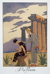 Paestum, Lithographie von George Barbier, aus Falbalas et Fanfreluches, Almanach des Modes Presentes, Passees et Futures