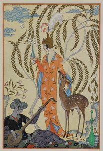 Persien. Eine Frau mit einem Rehkitz. Ein Musiker von Georges Barbier
