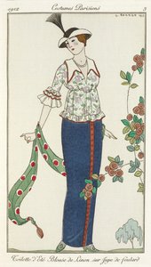 Sommerkleid. Leinenbluse über einem Humpelrock von Georges Barbier