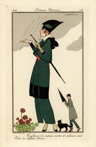 Frau im grünen Ratine- und schwarzen Samtanzug von Georges Barbier