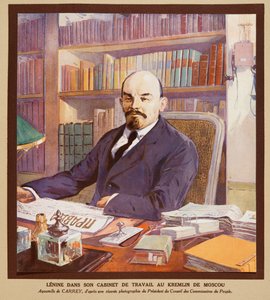 Lenin in seinem Büro im Kreml in Moskau, aus Histoire des Soviets, veröffentlicht 1922 von Georges Carrey