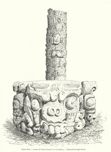 Maya-Steinaltar und Idol aus Guatemala (Gravur)