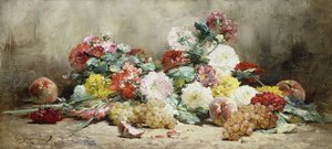Nelken, Rosen, Trauben und Pfirsiche