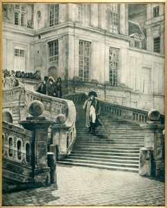 Napoleon in Fontainebleau nach der Abdankung am 4. April 1814 - Gravur von Georges Jules Auguste Cain (1856-1919)