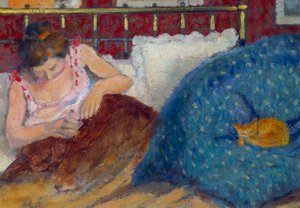 Im Bett oder Frau mit Katze von Georges Lemmen