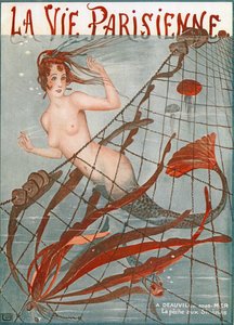 Meerjungfrau im Fischernetz gefangen, Illustration aus "La Vie Parisienne" von Georges Leonnec