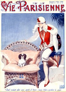 Paul wollte Skifahren... aber Kiki bevorzugt den Sonnenschein - Illustration aus La Vie Parisienne von Georges Leonnec