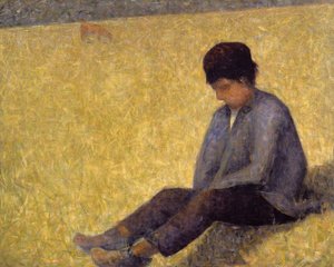 Junge, der auf dem Gras sitzt, ca. 1882