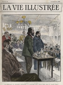 Allgemeiner Kongress der sozialistischen Organisationen, abgehalten in Paris im Dezember 1899, im Gymnasium Japy - Jean Jaurès (1859-1914) und Eugene Fournier (1857-1914) Zeichnung von Georges Redon - la vie illustrée von 1899 von Georges Redon