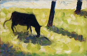 Schwarze Kuh auf einer Wiese von Georges Seurat
