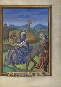 Die Flucht nach Ägypten aus einem Stundenbuch Ms. 48 fol. 67, ca. 1480-90