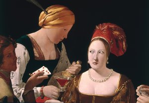 Der Betrüger mit dem Karo-Ass, Detail, das die beiden Frauen darstellt (Detail)