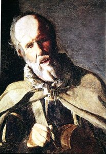 Der Drehleierspieler mit seinem Hund, Detail des Kopfes, 1620er Jahre von Georges de La Tour