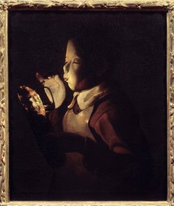 Der Bläser hat die Lampe. Gemälde von Georges de La Tour (1593-1652) von Georges de La Tour