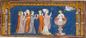 Taufe von Chlodwig, aus Chroniques de France ou de St Denis, 14. Jahrhundert