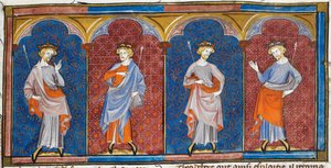 Clodomire, Childebert, Theoderich und Chlothar, aus Chroniques de France ou de St Denis, 14. Jahrhundert