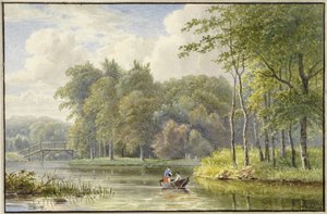 Landschaft mit Figuren in einem Ruderboot von Georgius Jacobus Johannes van Os