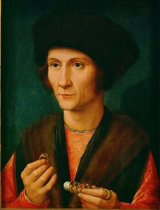 Ein Goldschmied, vielleicht Jacques Cnoop, Schwiegervater von Gerard David (Öl auf Eichenholz) von Gerard David