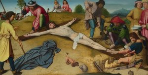 Christus wird ans Kreuz genagelt von Gerard David