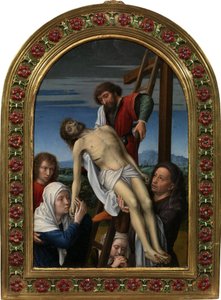 Die Kreuzabnahme (Joseph von Arimathäa, Nikodemus, der Apostel Johannes, Maria Magdalena, die Jungfrau und der tote Christus) von Gerard David