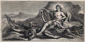 Apollo besiegt die Hydra - Gravur von Gerard Edelinck nach Daniel Halle (1614-1675)