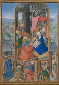 Manuskriptillumination mit Anbetung der Heiligen Drei Könige (ca. 1515-25)