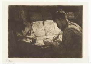 Selbstporträt am Zeichentisch von Gerard Jan Bos (signed by artist)
