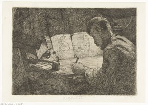 Selbstporträt am Zeichentisch von Gerard Jan Bos