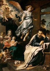 Ein Engel sagt Joseph im Traum, dass er nach Ägypten fliehen soll von Gerard . Seghers