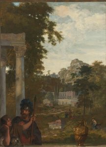 Italienische Landschaft mit zwei römischen Soldaten (Dekoration für ein Zimmer im Haus von Jacob de Flines in Amsterdam)