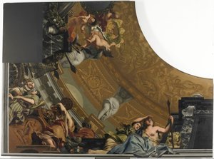 Teil (unten links) eines Deckengemäldes mit der Hauptdarstellung Diana und ihre Gefährtinnen