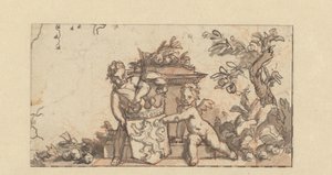 Entwurf für ein Vignette mit zwei Putti mit dem Wappenschild von Holland