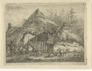 Schäfer bei einer Plaggenhütte (Die Herde Schafe)