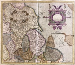 Yorkshire, Lincolnshire, Staffordshire, Nottinghamshire, Leicestershire, Rutland und Norfolk, Großbritannien von Gerardus Mercator