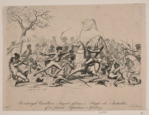 Ein österreichischer Kavallerieangriff wird in der Schlacht bei Austerlitz abgewehrt von Gerhard Ludvig Lahde