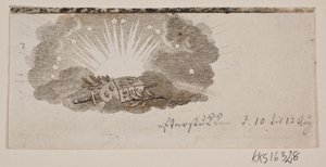 Vignette mit den Wappen der drei nordischen Reiche in Wolken vor der Sonne von Gerhard Ludvig Lahde