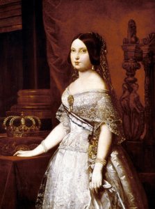 Porträt der Königin von Spanien, Isabella II. von Spanien (1830-1904), Königin von Spanien. Gemälde von German Hernandez Amores (1823-1894)