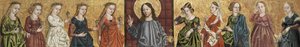 Salvator Mundi flankiert von den klugen und törichten Jungfrauen, um 1500